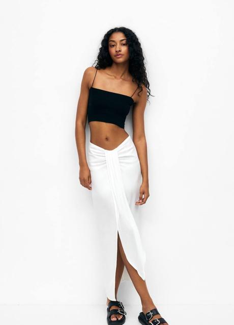 Falda midi estilo pareo color blanco