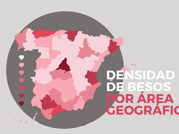 Mapa de los besos en España. Infografía: Cacharel.