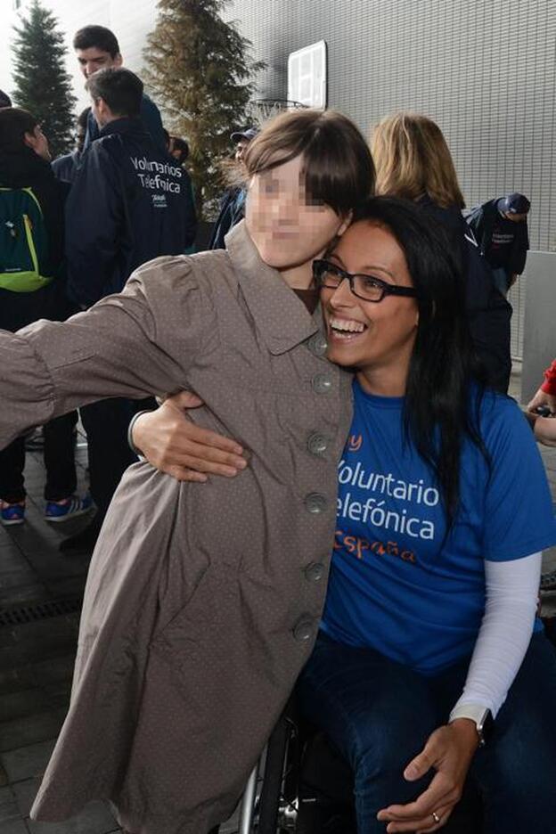 Teresa Perales durante el acto con los voluntarios de la Fundación Telefónica./agencias.