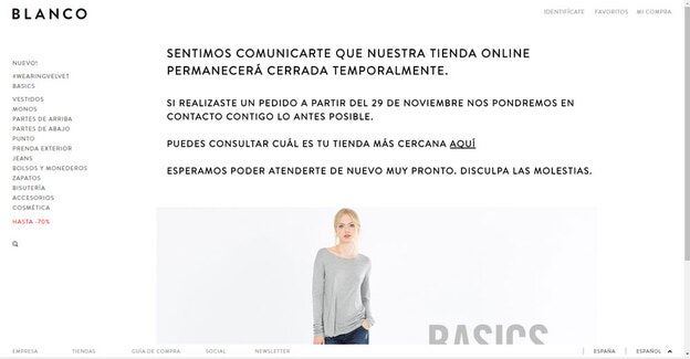 Blanco cierra su tienda online.