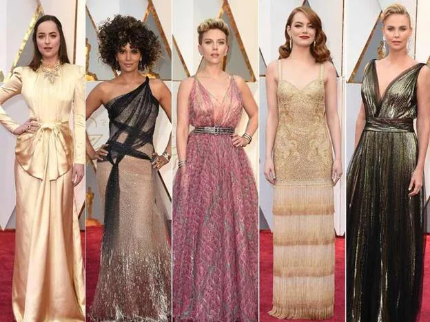 De izquierda a derecha, Dakota Johnson, Halle Berry, Scarlett Johansson, Emma Stone y Charlize Theron./Gtres.