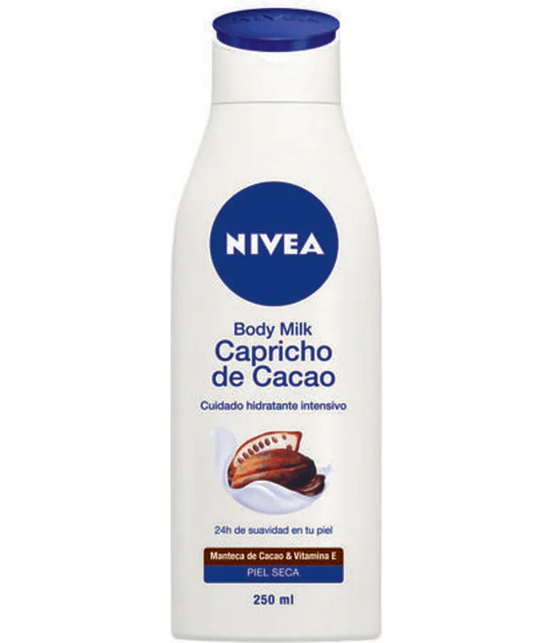 Nivea Body Milk Capricho de Cacao. Gracias a su delicioso aroma a chocolate proporciona un cuidado placentero de la piel. Su fórmula con manteca de cacao y vitamina E aporta hidratación y 24 horas de suavidad. (2,99€)