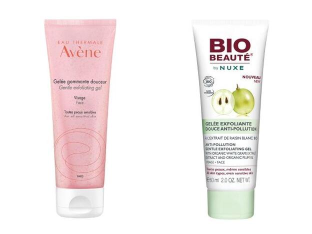 Ultrasuaves. Gel Exfoliante Suavidad para Pieles Sensibles de Avéne (16,81 euros). Gel Exfoliante Suavidad Anti-Contaminación de Bio Beauté by Nuxe (14,90 euros).