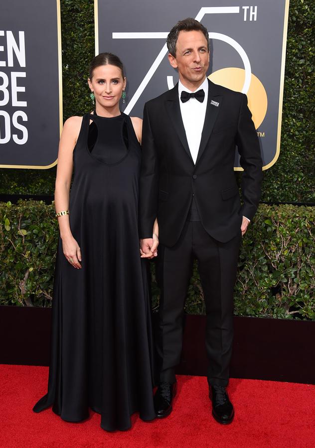 Parejas en la alfombra roja de los Globos de Oro 2018: Alexi Ashe y Seth Meyers