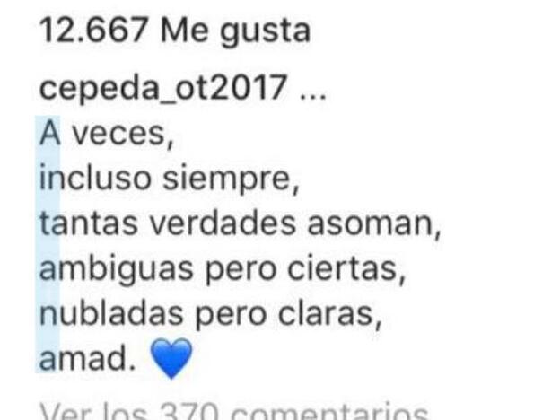 El mensaje eliminado de Cepeda en Instagram.