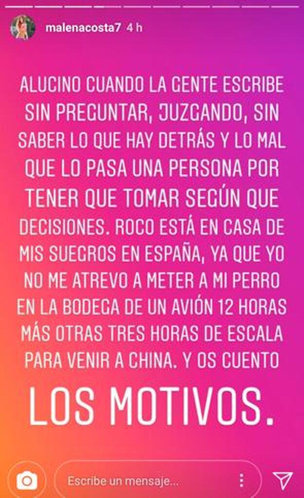 Así comenzaba Malena Costa su defensa ante el aluvión de críticas.
