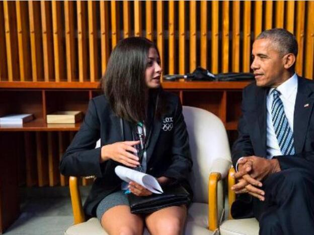 Yusra Mardini junto a Barack Obama, en 2016