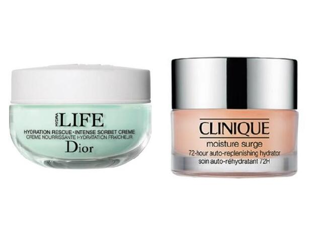 Hydra Life Crema Hidratante Intense Sorbet Cream de Dior (62 €). Moisture Surge Gel-Crema Auto-Rehidratante 72h de Clinique (39 €).