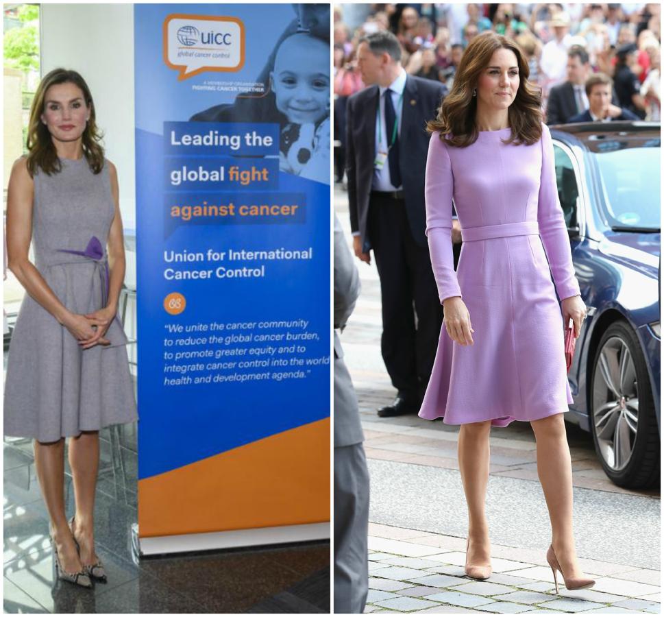 Letizia y Kate Middleton con vestidos con toque violeta