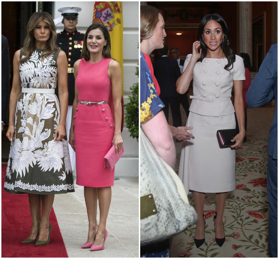 Letizia y Meghan Markle con vestidos con botones