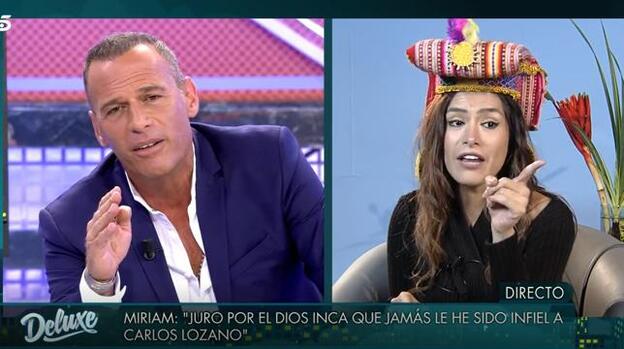 Carlos Lozano y Miriam Saavedra durante el enfrentamiento en 'Sábado Deluxe'.