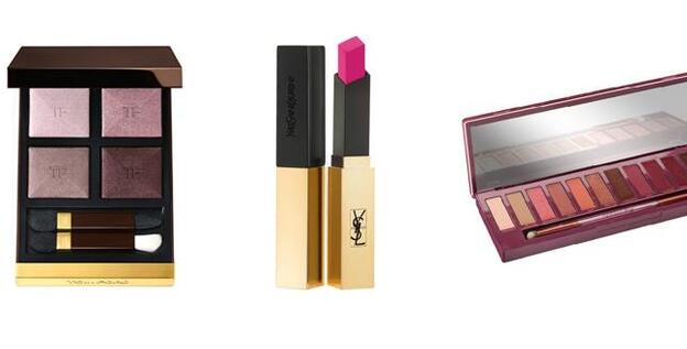 Eye Color Quad en tono Virgin Orchid de Tom Ford (70 €). En El Corte Inglés (Serrano, Madrid). Rouge Pur Couture The Slim en tono Rose Absurde de Yves Saint Laurent (36 €). Naked Cherry Eyeshadow Palette de Urban Decay (52 €).