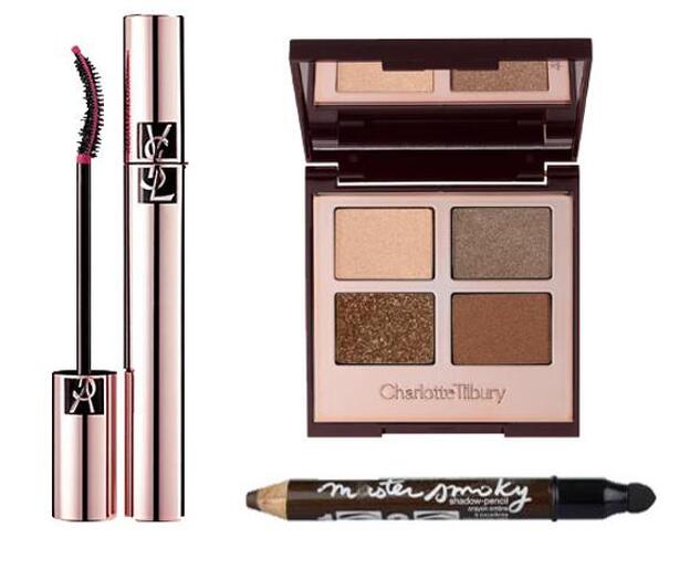 1. Mascara 'Volume Effet Faux Cils' The Curler de Yves Saint Laurent (24,95 euros) / 2. Paleta de sombras de ojos 'Luxury Palette' de Charlotte Tilbury (50,55 euros) / 3. Sombra de ojos 'Master Smoky' en lápiz con aplicador de Maybelline (6,10 euros).