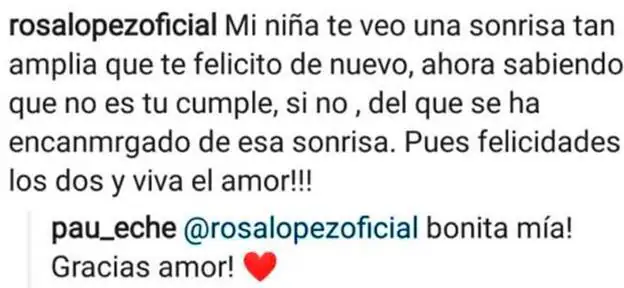 Este es el mensaje de felicitación de Rosa López a Miguel Torres.