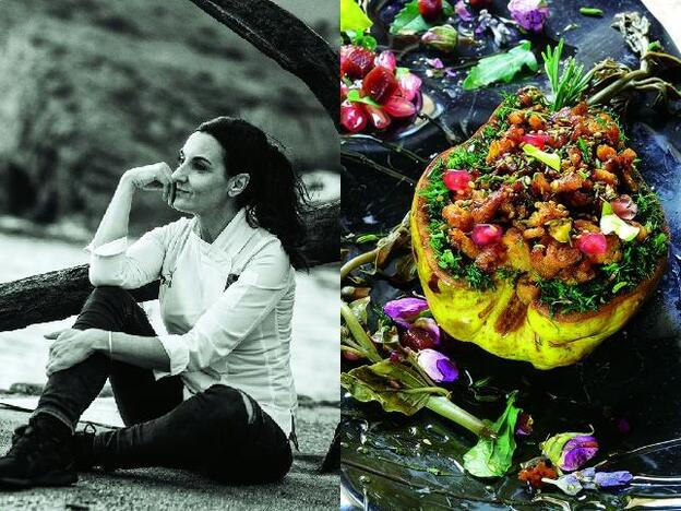 El plato de Yolanda García: Cordero segureño con membrillo y plantas silvestres.