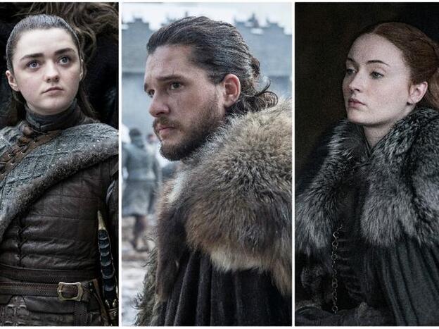 Arya, Jon y Sansa Stark (Maisie Williams, Kit Harington y Sophie Turner)