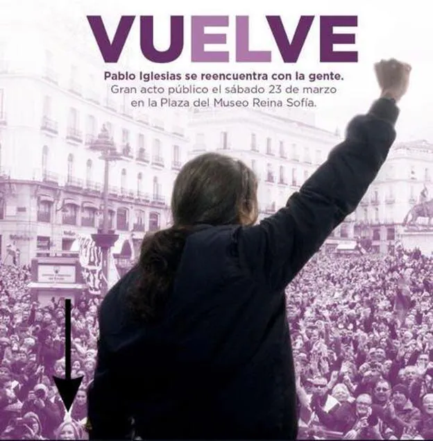 Podemos anuncia el regreso de Pablo Iglesias con este polémico cartel publicitario. Abajo a la izquierda podrás ver a Carmen Lomana.