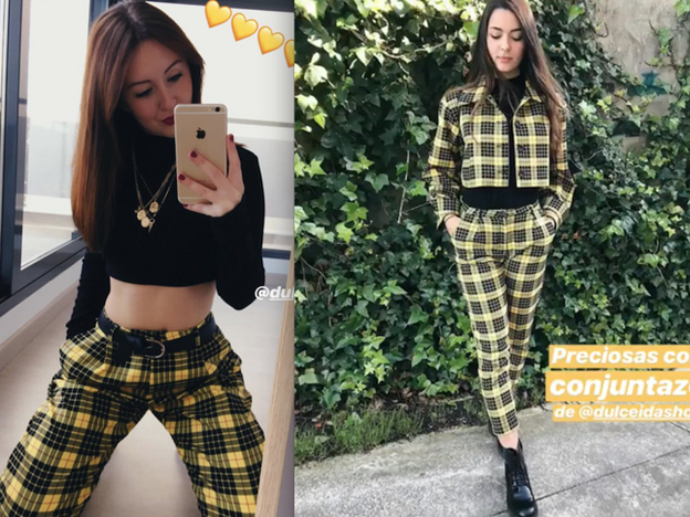 Las fans posan con el look de cuadros amarillos de Dulceida.