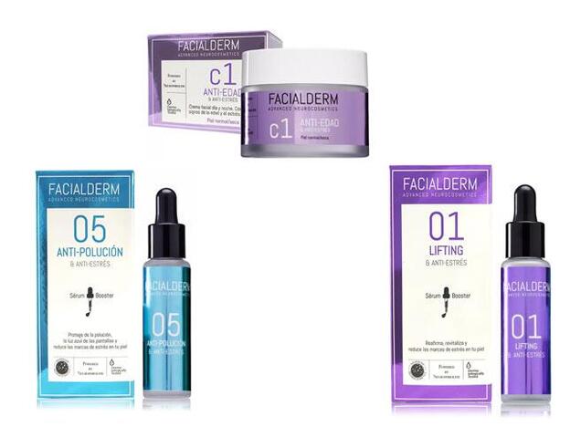 1. Crema facial C1 ANTIEDAD & Antiestrés facial para piel normal/seca (24,95 euros) /2. Sérum Booster 05 ANTI-POLUCIÓN & Antiestrés (24,95 euros) / 3. Sérum Booster 01 LIFTING & Antiestrés Facial (24,95 euros).