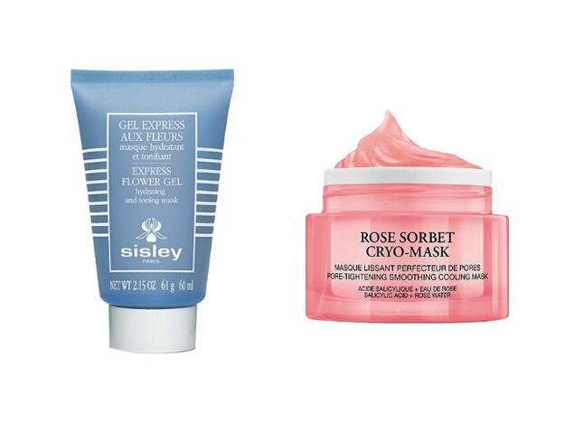 1. Gel Express aux Fleurs de Sisley (107 €). 2. Rose Sorbet Cryo-Mask de Lancôme (32 €).