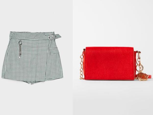 Hemos copiado algunas de las prendas del look de Alice Campello con esta falda pantalón de Bershka y este bolso rojo de Zara.