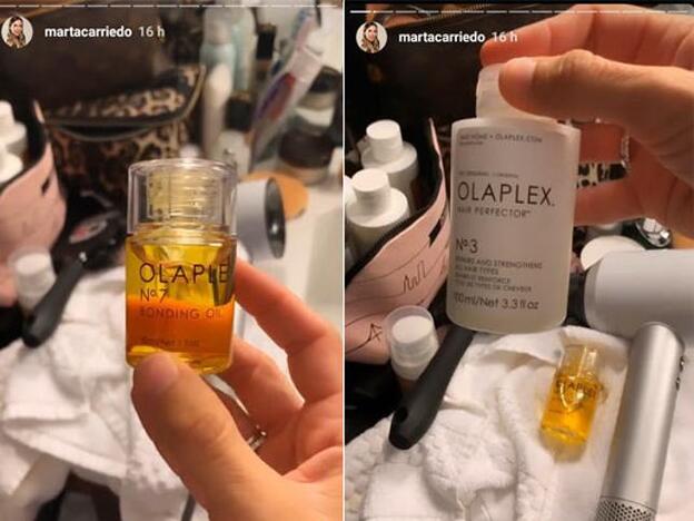 Marta Carriedo ha mostrado ambos productos reparadores para el cabello en sus últimos stories de Instagram.
