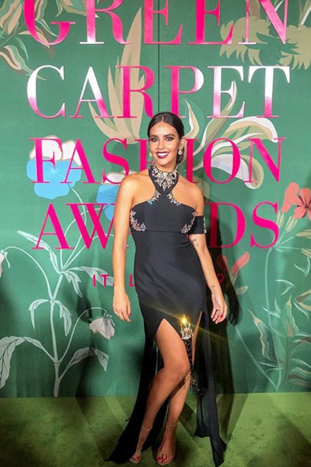 El look sostenible, vegano y ético con el que Cristina Pedroche deslumbró en la alfombra roja de los Green Fashion Awards, celebrada en Milán.