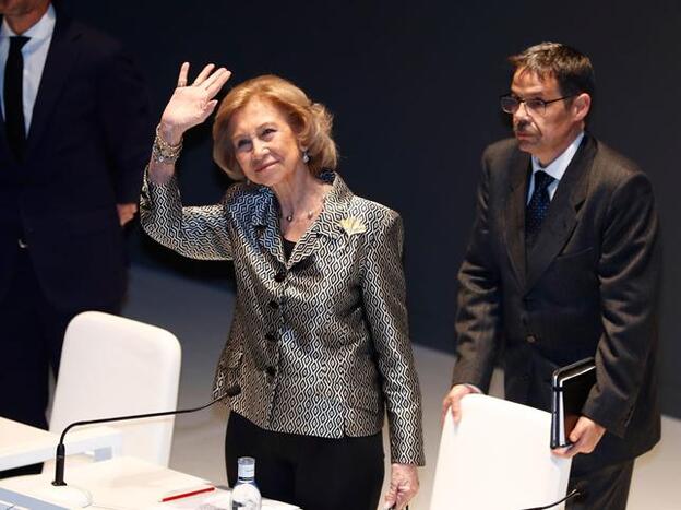 Doña Sofía a su llegada al Teatro Real para entregar los premios BMW de pintura./Gtres