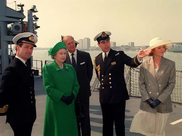 La Reina Isabel de Ingalterra, Felipe de Edimburgo y los duques de York, el príncipe Andrés y Sarah Ferguson en 1991.