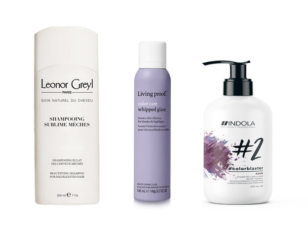 Shampooing Sublime Méches de Leonor Greyl (38,36 €). Pigmentos temporales Color Care Whipped Galze de Living Proof (28 €). Pigmentos semipermanentes Color Blaster de Indola (19,96 €).