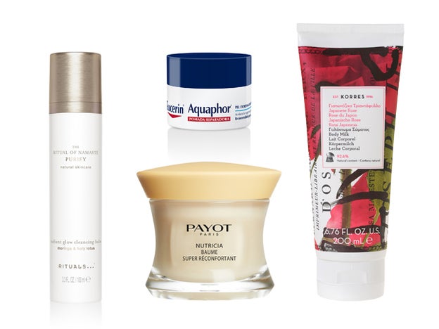 Glow Cleansing Balm de Rituals (12,90 €). Aquaphor Bálsamo Nariz y Labios de Eucerin (5,65 €). Baume Super Réconfortant de Payot (56 €). Leche Corporal Rosa Japonesa de Korres (13,80 €).