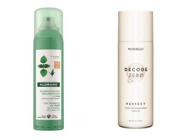 1. Champú Seco a la Ortiga Blanca para cabellos grasos de Klorane (11,66 €). 2. Decode zero Perfect Clena Texturizing Spray de Montibello (16,10 €).