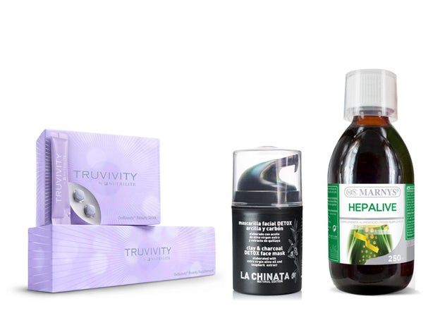 Pack Beauty Supplement y Beauty Drink OxiBeauty de Truvivity by Nutrilite (117,20 €). Mascarilla Facial Detox Arcilla y Carbón La Chinata (7,40 €). Hepalive de Marnys (11,95 €).