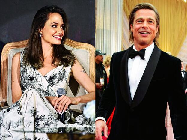 A la izquierda, Angelina Jolie atendiendo a los medios en septiembre de 2019; a la derecha, Brad Pitt, el pasado febrero, llegando a la gala de los Óscar./getty