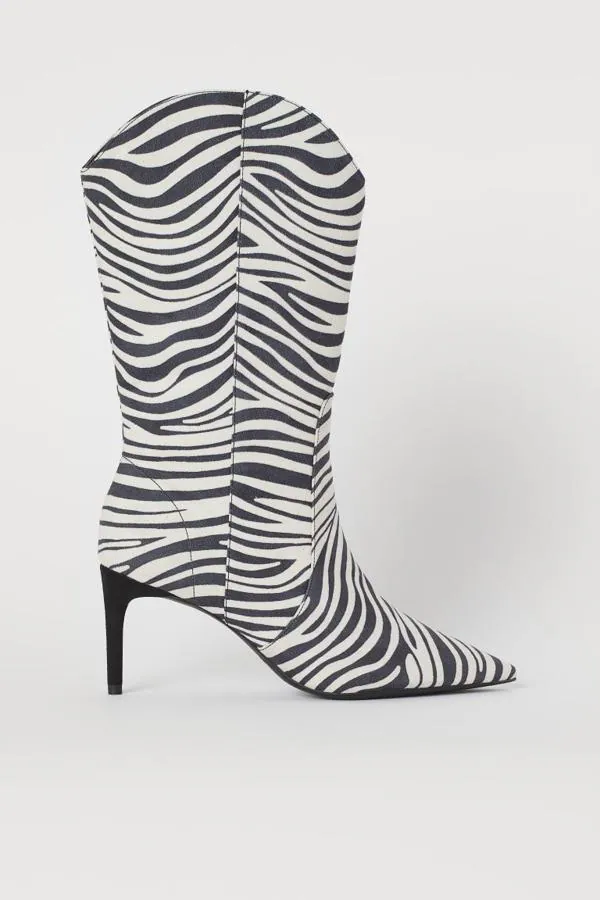 Zapatos Botines Botas cut out H&M Botas cut out blanco puro-negro estampado de animales estilo extravagante 
