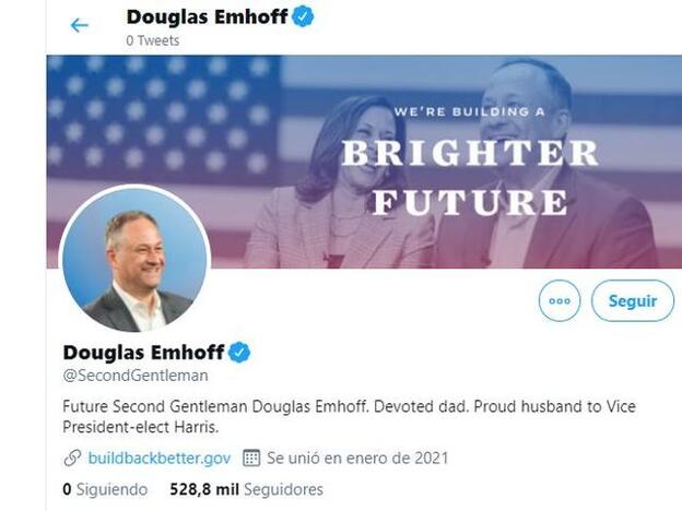 Detalle del nuevo perfil oficial de Douglas Emhoff