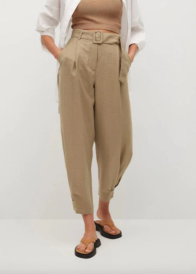 Pantalones de Lino Mujer Culotte Largo Plisado Elástico Cintura