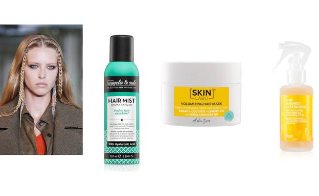 NUGGELA & SULÉ. Hair Mist (14,90€). SKIN LABO. Voluminizing Hair Mask (12€). FRESHLY. Hair Radiance Keratin Spray (16€). 