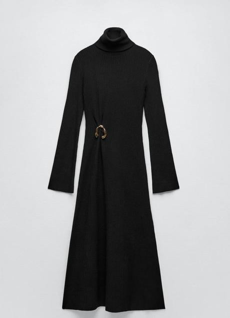 Vestido de punto negro con doradito