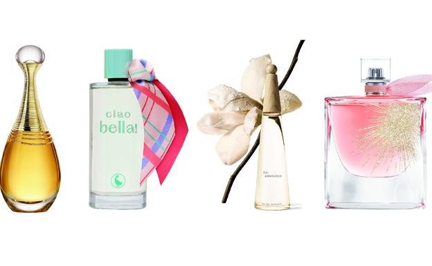 1. Dior J´adore Infinissime, un perfume floral en el que destaca el nardo de Grasse (166€/100 ml). 2. el ganso Eau de toilette Ciao Bella!, con flores blancas y toques cítricos (69€/125 ml). 3. Issey miyake El mítico L´Eau D´Issey se viste de magnolia para la primavera en Eau & Magnolia (83€/50 ml). 4. Lancôme Oui, La vie est belle, una edición limitada más fresca y floral, con rosa de Isparta y acorde de iris (100€/50 ml).