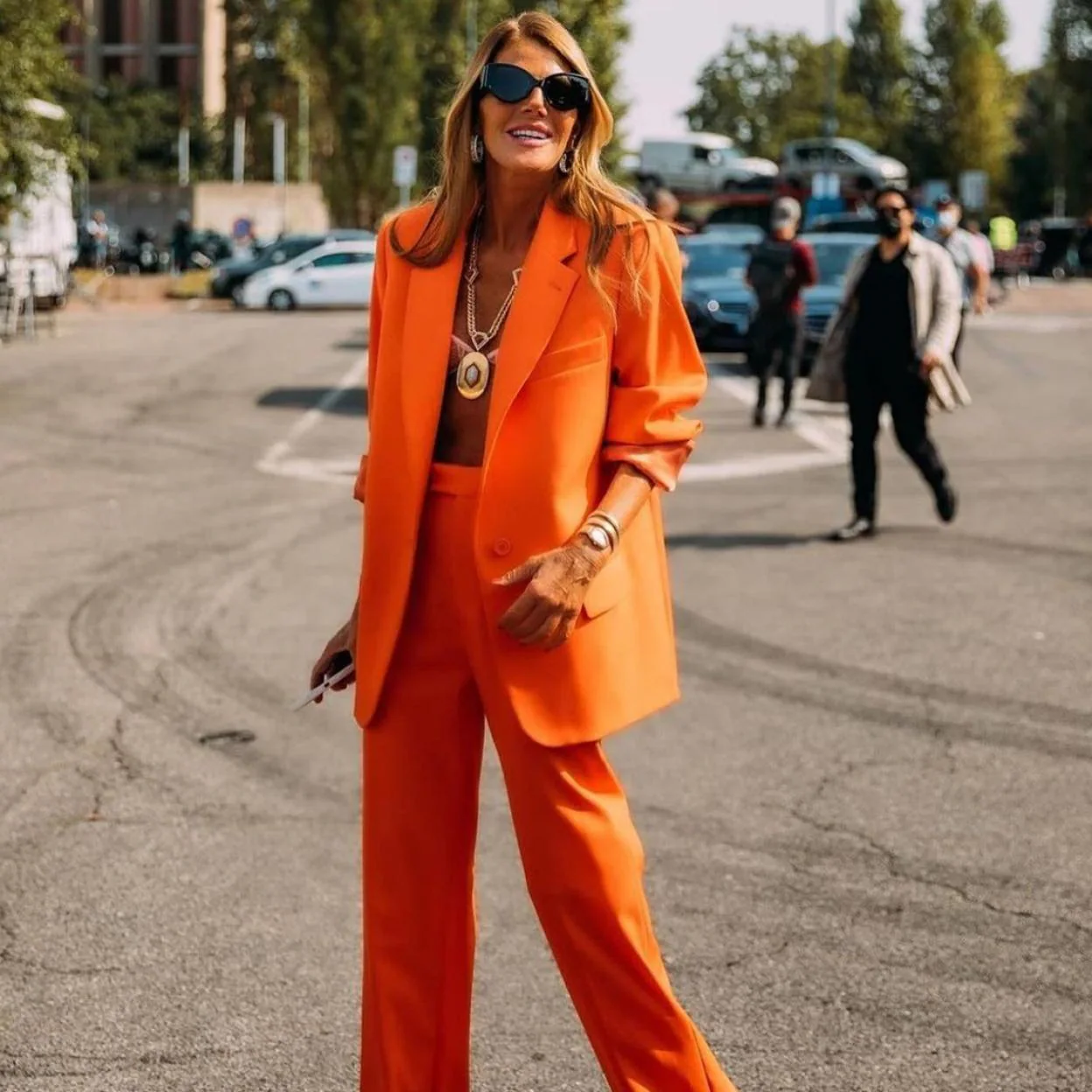 Elegantes pantalones naranjas elegantes para mujer, trajes de oficina para  mujer, pantalones largos sueltos, traje a juego, ropa
