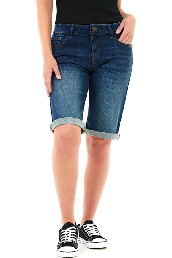 Pantalones vaqueros cortos para mujer, hasta la rodilla, informales,  pantalones cortos de mezclilla, clásicos, retro, cintura alta, ropa de  calle