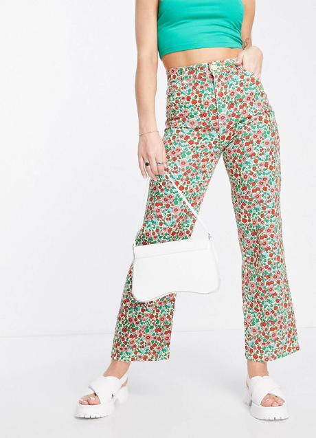 Pantalones en estampado de flores multicolor