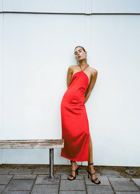 Vestido midi lencero rojo