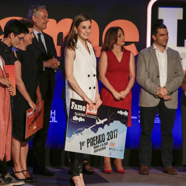 La reina Letizia, en la edición de 2017 del concurso de monólogos científicos Famelab. 