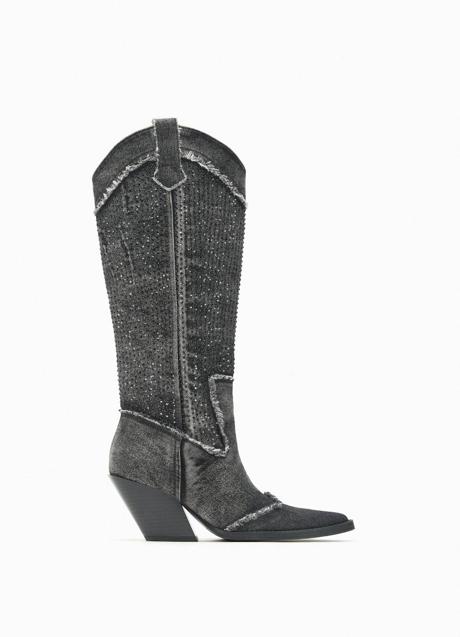 Botas cowboy denim con strass