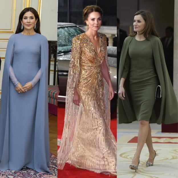 Mary de Dinamarca, Kate Middleton y la reina Letizia con un vestido capa.