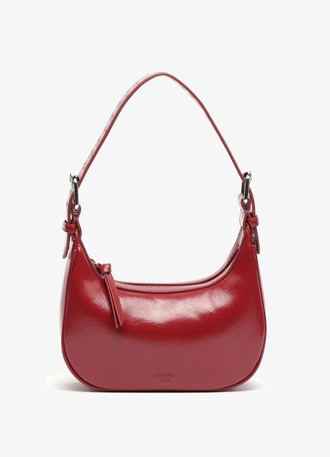 Bolso rojo efecto piel con tachuelas