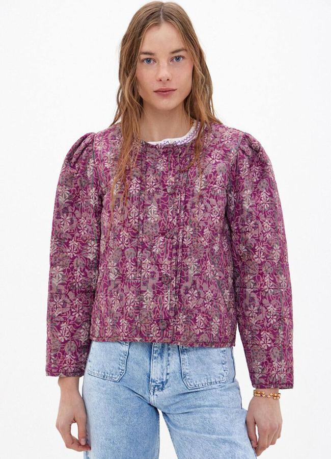 Chaqueta con estampado de flores acolchada