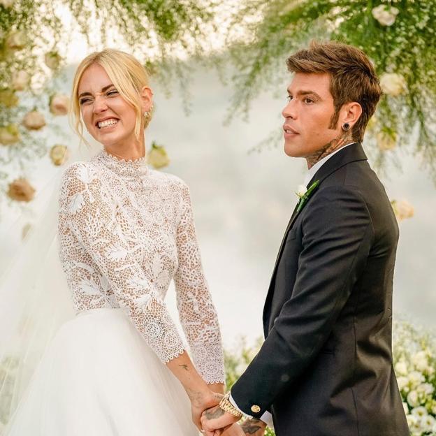 Chiara Ferragni y Fedez el día de su boda